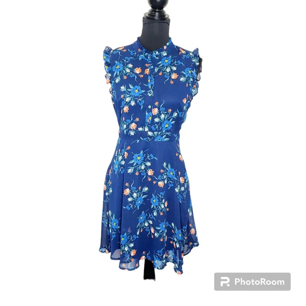 Lulu's‎ Blue Floral Mock Neck Dress